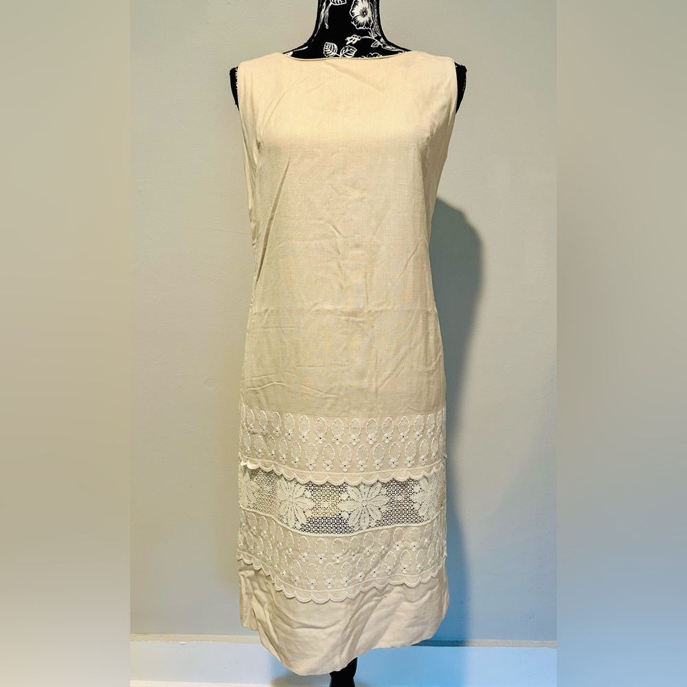 Vintage light cream floral shift summer dress